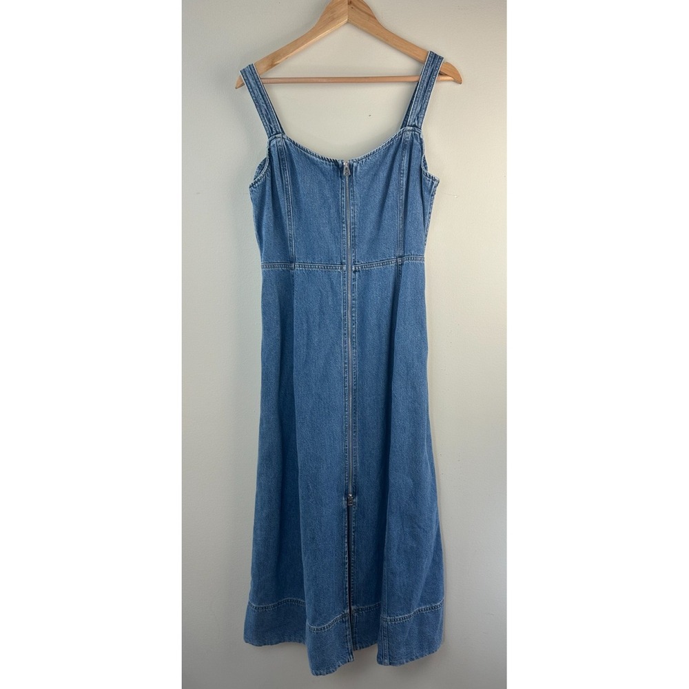 Gap UltraSoft Denim Maxi Dress Women Medium Blue Full Zip Sleeveless Cotton - Picture 2 of 16